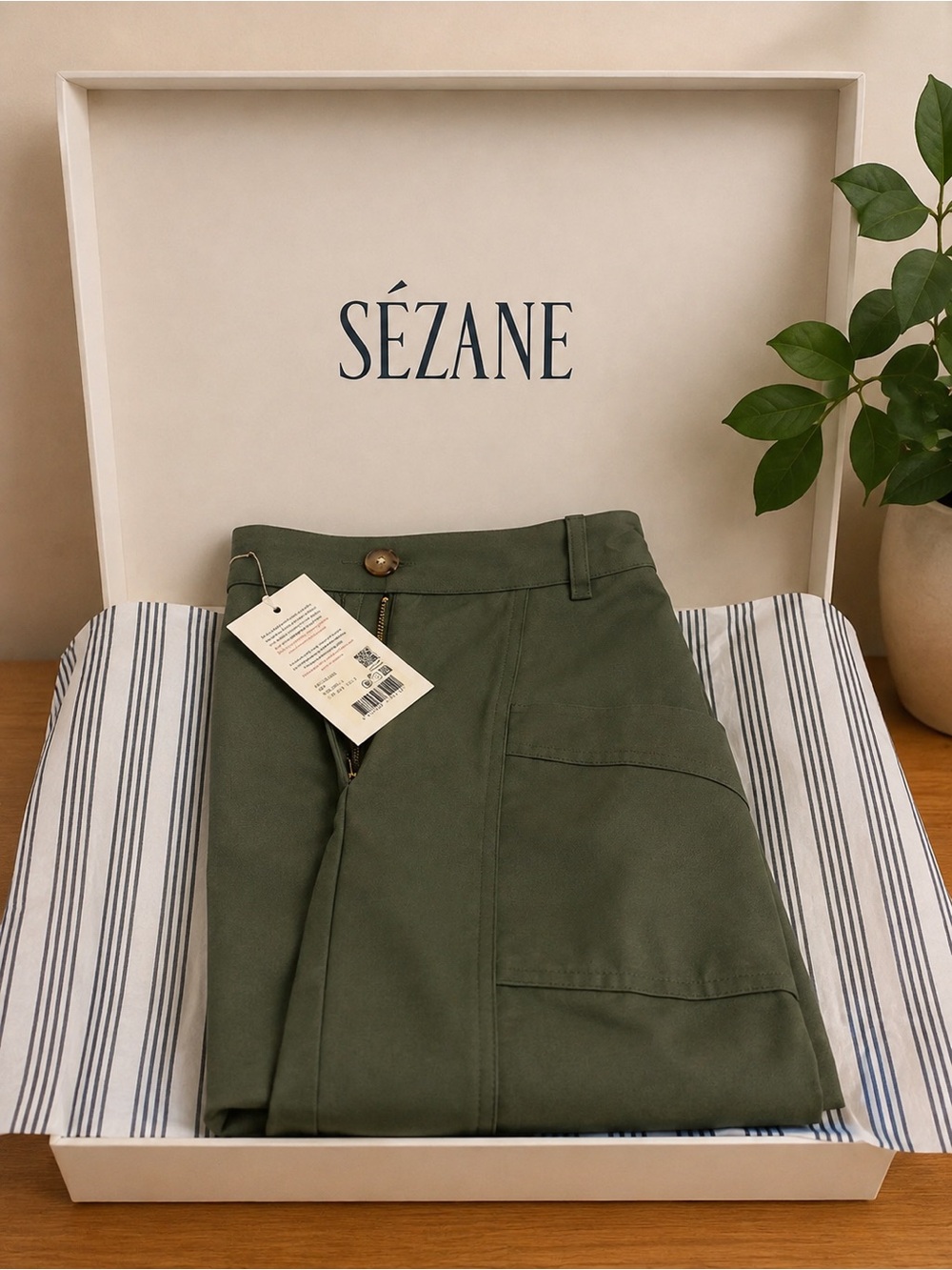 Sézane Olive Green Midi Khaki Skirt